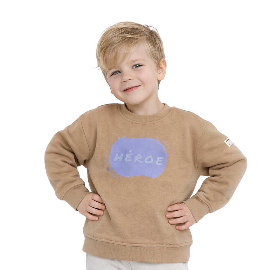HUPALUPA Basic Sweatshirt Dar Kalıp Bej Heroe 9-10 Yaş