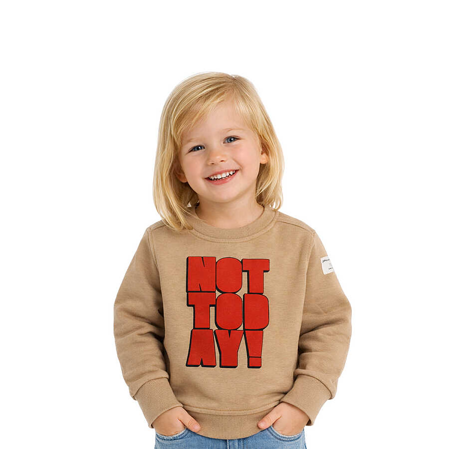 HUPALUPA Basic Sweatshirt Dar Kalıp Bej Not Today 7-8 Yaş
