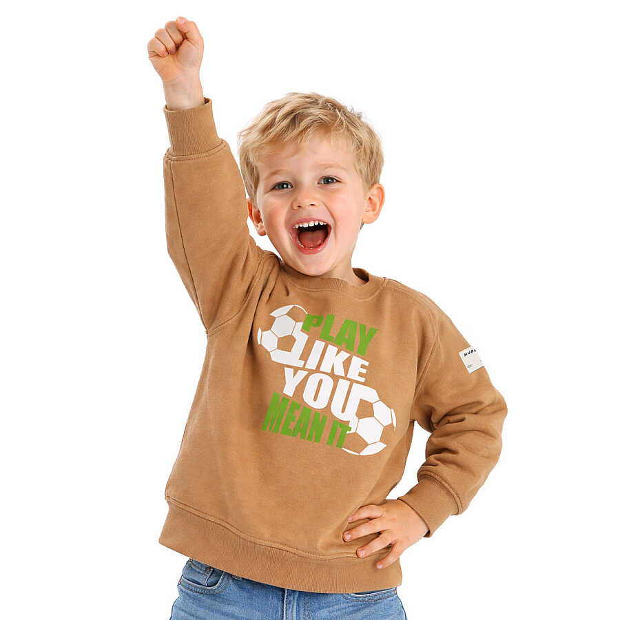 HUPALUPA Basic Sweatshirt Dar Kalıp Bej Play Like You 9-10 Yaş