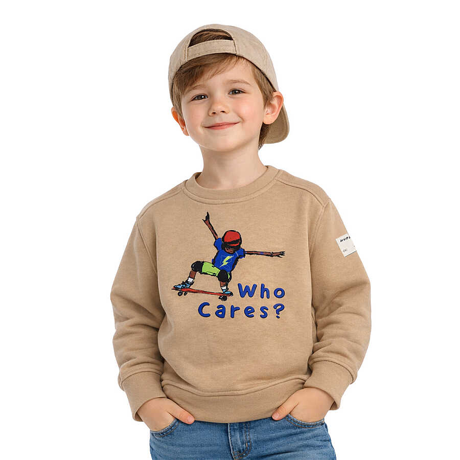 HUPALUPA Basic Sweatshirt Dar Kalıp Bej Skate 7-8 Yaş