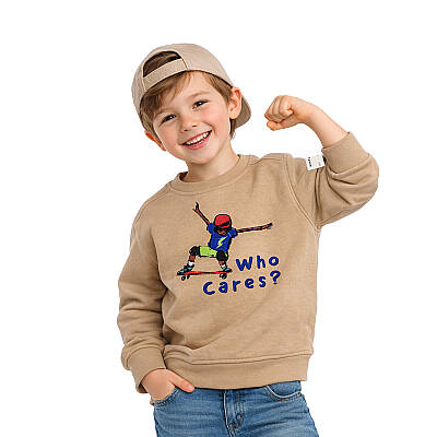 HUPALUPA Basic Sweatshirt Dar Kalıp Bej Skate 9-10 Yaş - 2