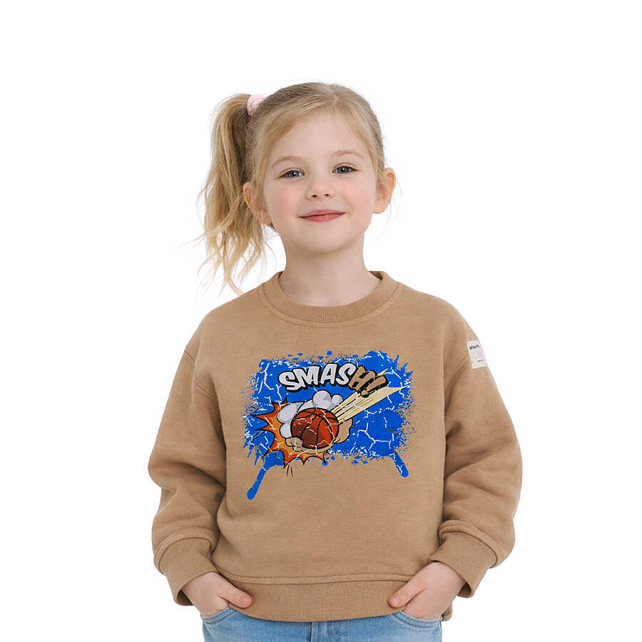 HUPALUPA Basic Sweatshirt Dar Kalıp Bej Smash 9-10 Yaş