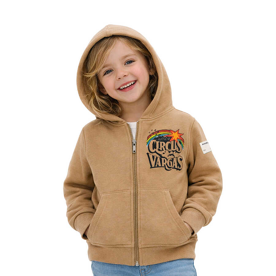 HUPALUPA Kapüşonlu Sweatshirt Dar Kalıp Bej Cırcus 7-8 Yaş