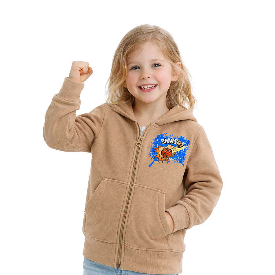 HUPALUPA Kapüşonlu Sweatshirt Dar Kalıp Bej Smash 5-6 Yaş