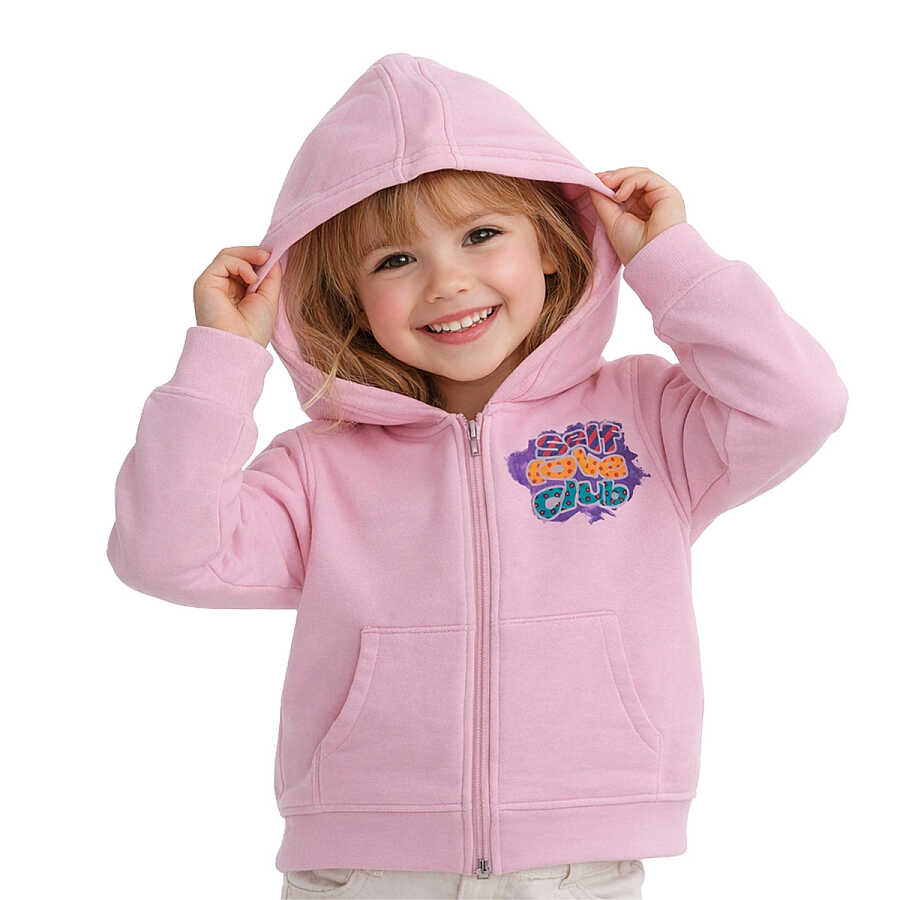 HUPALUPA Kapüşonlu Sweatshirt Dar Kalıp Pembe Self Love Club 5-6 Yaş