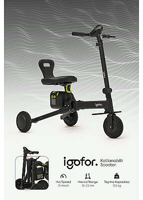 Igofor 3 Tekerlekli Katlanabilir Elektrikli Oturulabilir Scooter Siyah EM301-B - 8