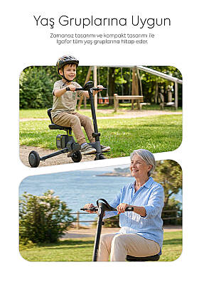 Igofor 3 Tekerlekli Katlanabilir Elektrikli Oturulabilir Scooter Gri EM301-G - 7