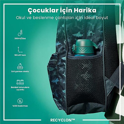 ION8 Geri Dönüştürülmüş Plastik Sızdırmaz Çocuk Suluğu (350 ml) - Recyclon Köpekbalığı - 2