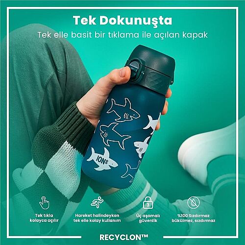 ION8 Geri Dönüştürülmüş Plastik Sızdırmaz Çocuk Suluğu (350 ml) - Recyclon Köpekbalığı - 3