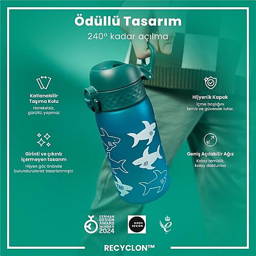 ION8 Geri Dönüştürülmüş Plastik Sızdırmaz Çocuk Suluğu (350 ml) - Recyclon Köpekbalığı - 6