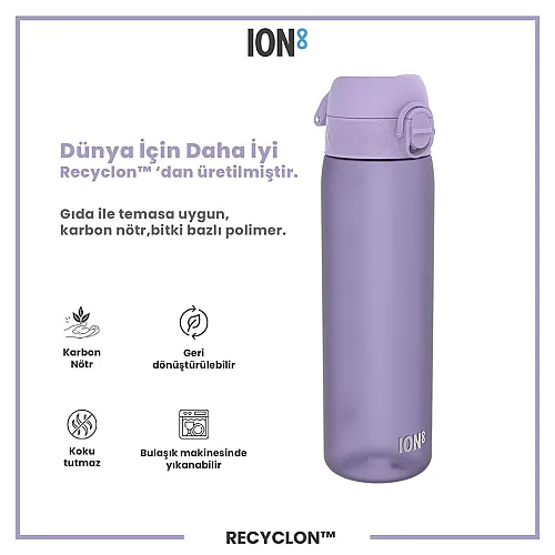 ION8 Geri Dönüştürülmüş Plastik Sızdırmaz İnce Suluk 500 Ml - Recyclon Açık Mor - 2