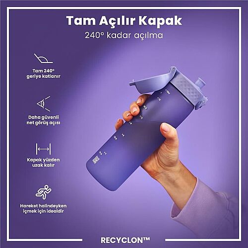ION8 Geri Dönüştürülmüş Plastik Sızdırmaz İnce Suluk 500 Ml - Recyclon Açık Mor - 5
