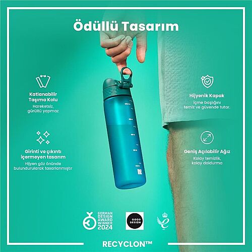 ION8 Geri Dönüştürülmüş Plastik Sızdırmaz İnce Suluk (500 ml) - Recyclon Deniz Mavisi - 6