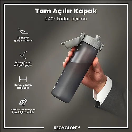 ION8 Geri Dönüştürülmüş Plastik Sızdırmaz İnce Suluk (500 ml) - Recyclon Gri - 3