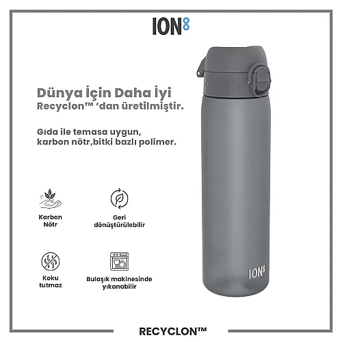 ION8 Geri Dönüştürülmüş Plastik Sızdırmaz İnce Suluk (500 ml) - Recyclon Gri - 4