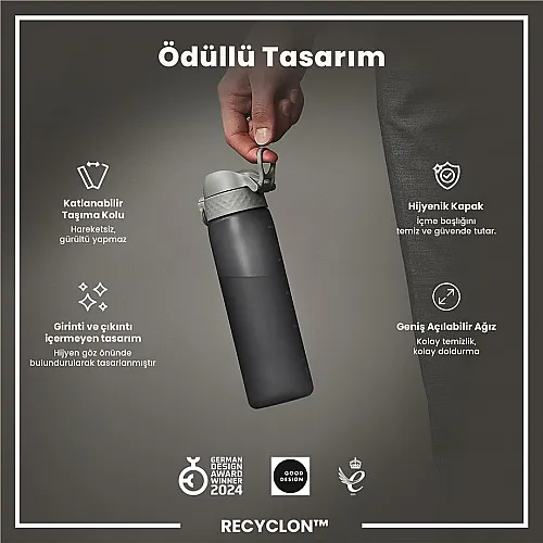 ION8 Geri Dönüştürülmüş Plastik Sızdırmaz İnce Suluk (500 ml) - Recyclon Gri - 5