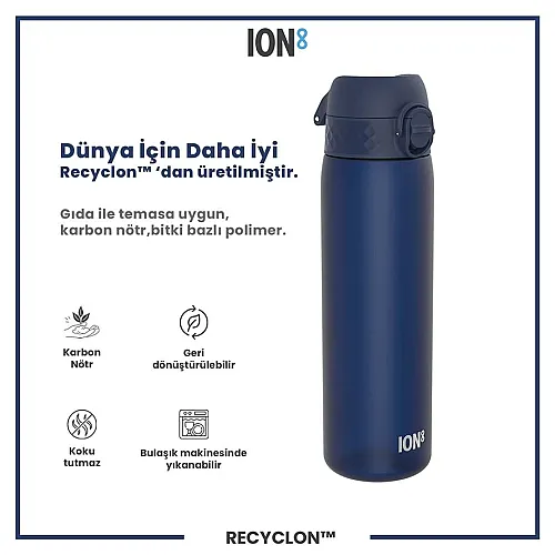 ION8 Geri Dönüştürülmüş Plastik Sızdırmaz İnce Suluk 500 Ml - Recyclon Koyu Mavi - 2