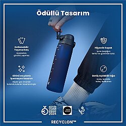 ION8 Geri Dönüştürülmüş Plastik Sızdırmaz İnce Suluk 500 Ml - Recyclon Koyu Mavi - 6