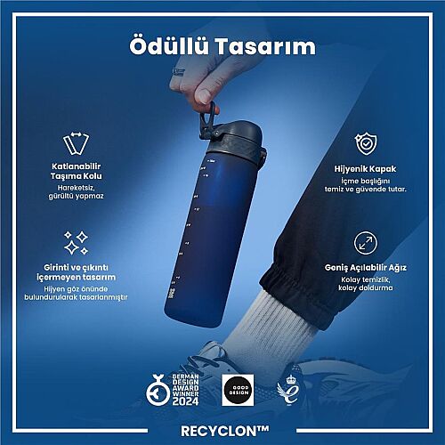 ION8 Geri Dönüştürülmüş Plastik Sızdırmaz İnce Suluk 500 Ml - Recyclon Koyu Mavi - 6