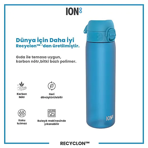 ION8 Geri Dönüştürülmüş Plastik Sızdırmaz İnce Suluk 500 Ml - Recyclon Mavi - 2