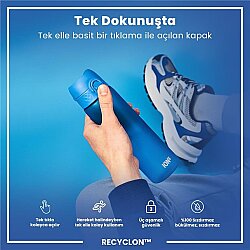 ION8 Geri Dönüştürülmüş Plastik Sızdırmaz İnce Suluk 500 Ml - Recyclon Mavi - 4