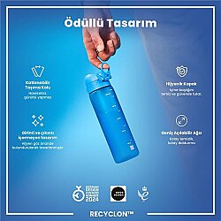 ION8 Geri Dönüştürülmüş Plastik Sızdırmaz İnce Suluk 500 Ml - Recyclon Mavi - 6