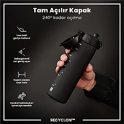 ION8 Geri Dönüştürülmüş Plastik Sızdırmaz İnce Suluk (500 ml) - Recyclon Siyah - 3