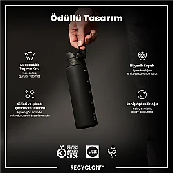 ION8 Geri Dönüştürülmüş Plastik Sızdırmaz İnce Suluk (500 ml) - Recyclon Siyah - 5