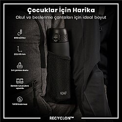 ION8 Geri Dönüştürülmüş Plastik Sızdırmaz İnce Suluk (500 ml) - Recyclon Siyah - 6