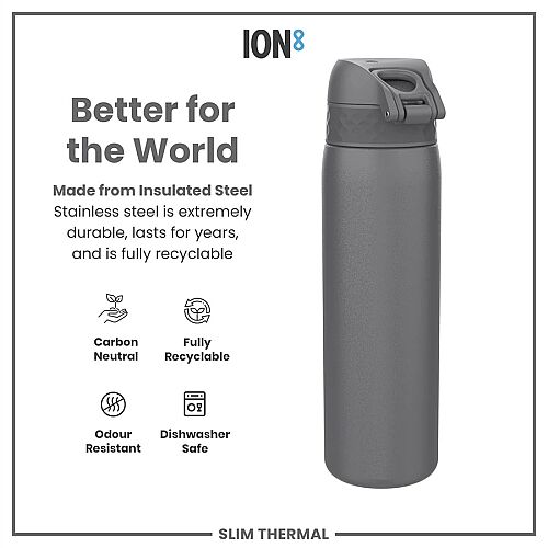 ION8 Sızdırmaz İnce Su Termosu (500 ml )- Gri - 5
