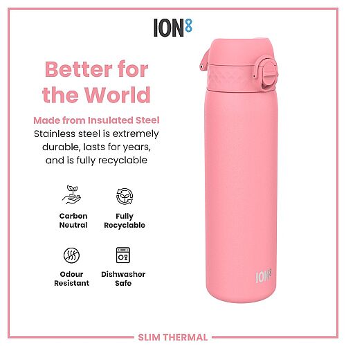 ION8 Sızdırmaz İnce Su Termosu ( 500 ml )- Gül Pembesi - 5