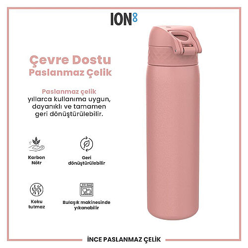 ION8 Sızdırmaz Paslanmaz Çelik İnce Suluk (600 ml) - Gül Pembe - 3