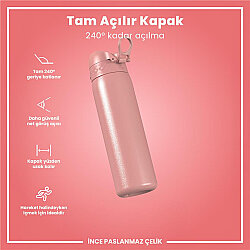 ION8 Sızdırmaz Paslanmaz Çelik İnce Suluk (600 ml) - Gül Pembe - 4