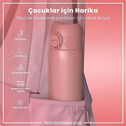 ION8 Sızdırmaz Paslanmaz Çelik İnce Suluk (600 ml) - Gül Pembe - 6