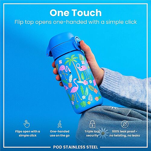 ION8 Paslanmaz Çelik Sızdırmaz Çocuk Suluğu 400 Ml - Flamingolar - 3