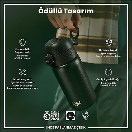 ION8 Paslanmaz Çelik Sızdırmaz Çocuk Suluğu (400 ml) - Koyu Yeşil - 3