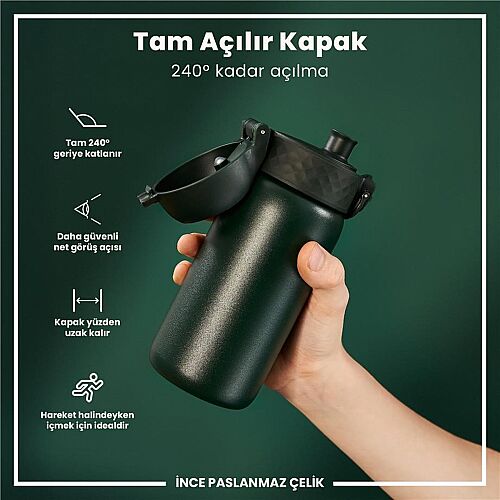 ION8 Paslanmaz Çelik Sızdırmaz Çocuk Suluğu (400 ml) - Koyu Yeşil - 5