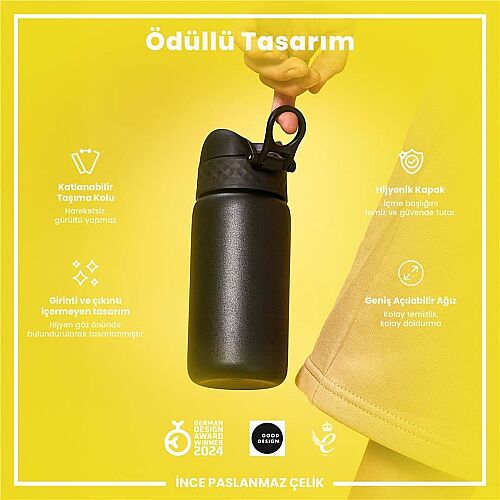 ION8 Paslanmaz Çelik Sızdırmaz Çocuk Suluğu 400 Ml - Siyah - 3