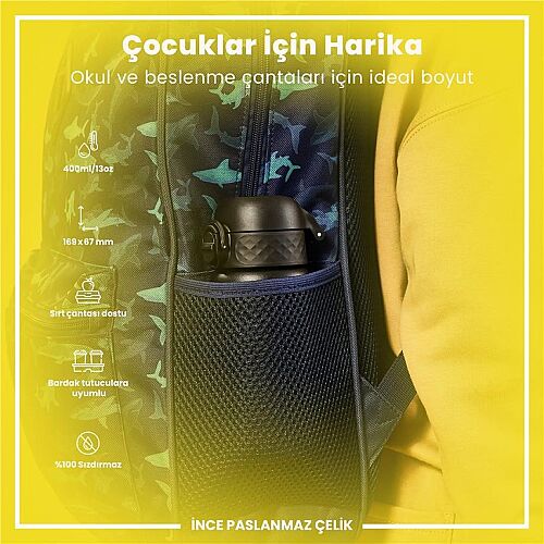 ION8 Paslanmaz Çelik Sızdırmaz Çocuk Suluğu 400 Ml - Siyah - 6