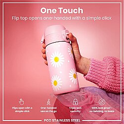 ION8 Paslanmaz Çelik Sızdırmaz Çocuk Suluğu (400 ml) - Papatyalar - 3