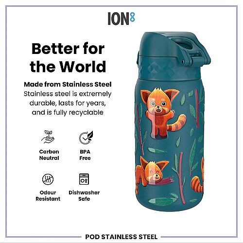 ION8 Sızdırmaz Çocuk Su Termosu (320 ml) - Kırmızı Pandalar - 5