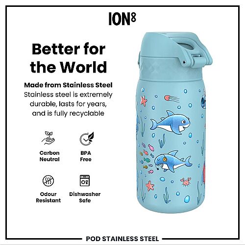 ION8 Sızdırmaz Çocuk Su Termosu 320 Ml - Köpekbalıkları - 5