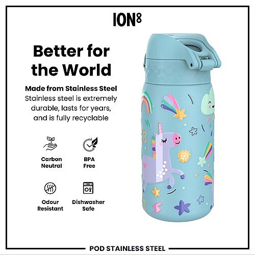 ION8 Sızdırmaz Çocuk Su Termosu (320 ml) - Mavi Unicorn - 5