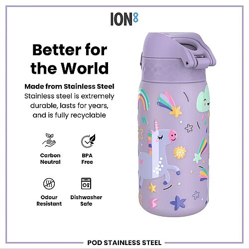 ION8 Sızdırmaz Çocuk Su Termosu (320 ml )- Mor Unicorn - 5