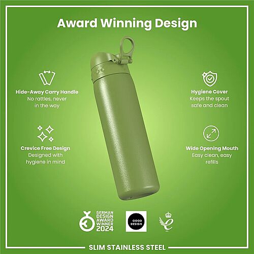 ION8 Sızdırmaz Paslanmaz Çelik İnce Suluk (600 ml) - Haki Yeşili - 6