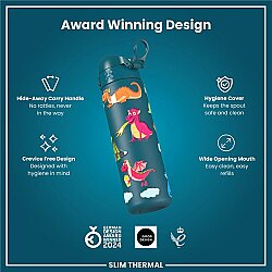 ION8 Sızdırmaz Petrol Mavisi İnce Su Termosu (500 ml) - Ejderhalar - 5