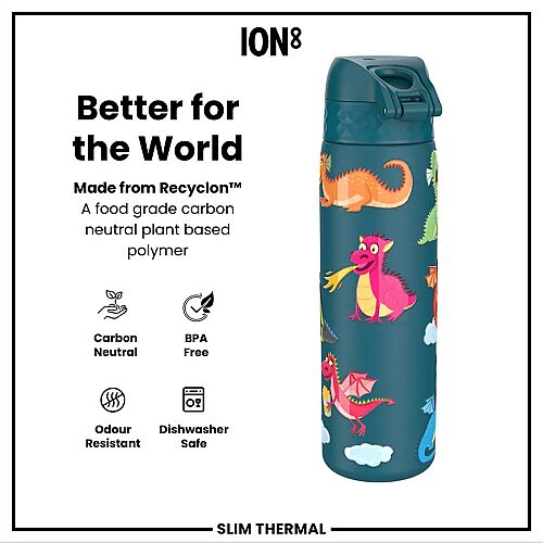 ION8 Sızdırmaz Petrol Mavisi İnce Su Termosu (500 ml) - Ejderhalar - 6