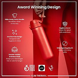 ION8 Sızdırmaz İnce Su Termosu (500 ml) - Kırmızı - 5