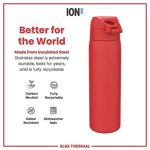 ION8 Sızdırmaz İnce Su Termosu (500 ml) - Kırmızı - 6