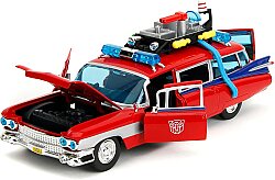 Jada Toys Transformers X Ghostbusters ECTO-1 Die-Cast Metal Model Araba, 1:24 Ölçek, Kırmızı-Beyaz A - 4